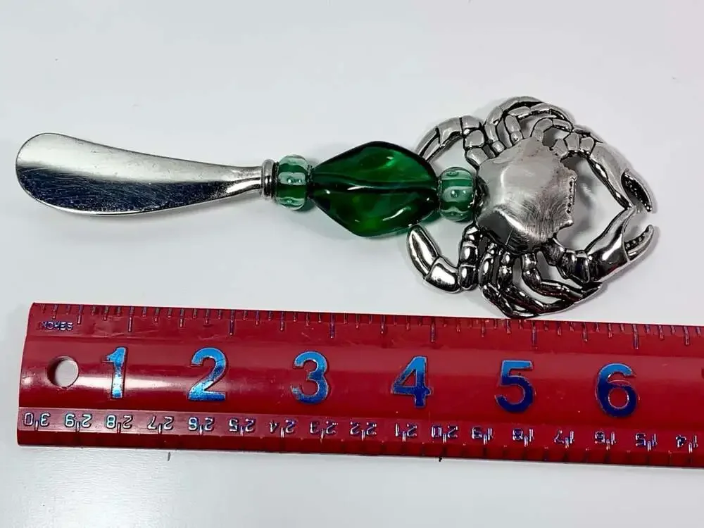 Mud Pie Crab And Green Glass Cheese Spreader